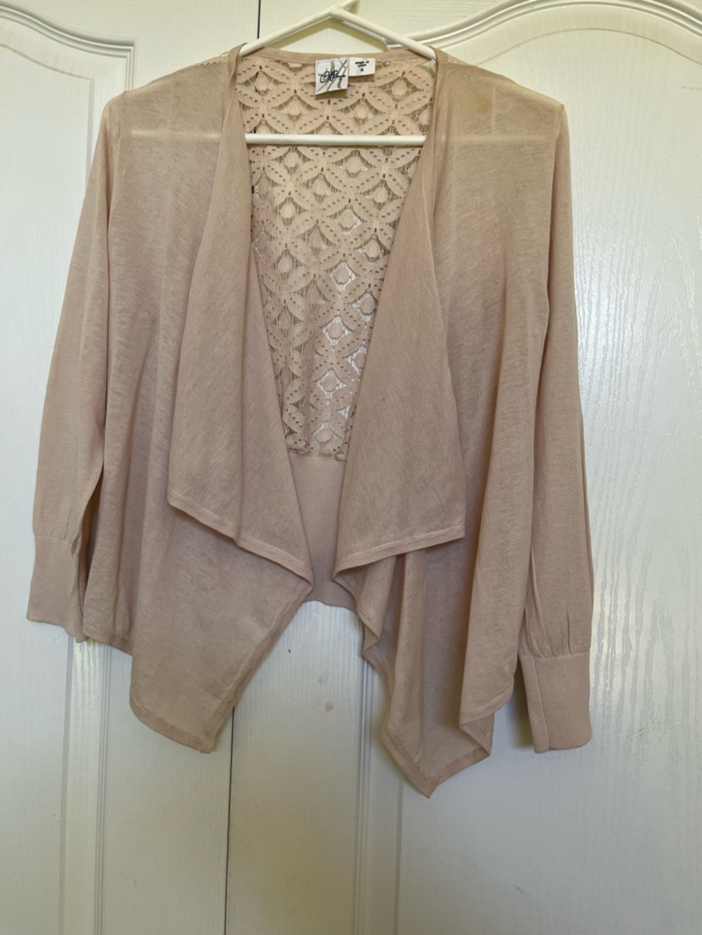 Lightweight Crochet-Back Draped Cardigan - Beige